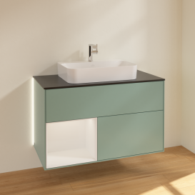 Тумба под раковину Villeroy & Boch Finion 100х50,1 см с подсветкой МДФ оливковый матовый лак/стекло черное матовое G362GFGM