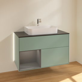 Тумба під раковину Villeroy & Boch Finion 100х50,1 см із підсвічуванням МДФ оливковий матовий лак/скло чорне матове G362GKGM