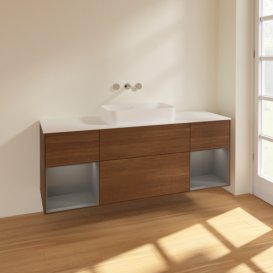 Тумба под раковину Villeroy & Boch Finion 160х50,1 см с подсветкой МДФ шпон грецкого ореха/стекло белое матовое F741GKGN