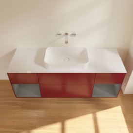 Тумба под раковину Villeroy & Boch Finion 160х50,1 см с подсветкой МДФ пион матовый лак/стекло белое матовое F741GKHB