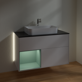 Тумба під раковину Villeroy & Boch Finion 100х50,1 см з підсвіткою МДФ білий глянцевий лак/скло чорне матове G362GMGF