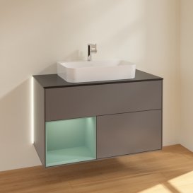 Тумба под раковину Villeroy & Boch Finion 100х50,1 см с подсветкой МДФ антрацит матовый лак/стекло черное матовое G362GMGK