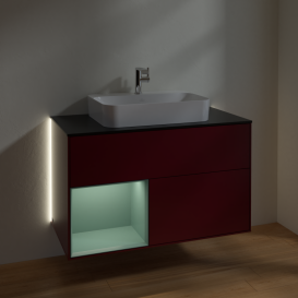 Тумба під раковину Villeroy & Boch Finion 100х50,1 см з підсвічуванням МДФ півонія матовий лак/скло чорне матове G362GMHB