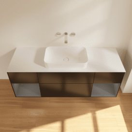 Тумба під раковину Villeroy & Boch Finion 160х50,1 см із підсвічуванням МДФ чорний матовий лак/скло біле матове F741GKPD