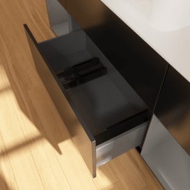 Тумба під раковину Villeroy & Boch Finion 160х50,1 см із підсвічуванням МДФ чорний матовий лак/скло біле матове F741GKPD
