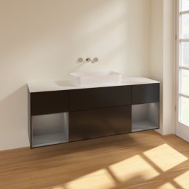 Тумба под раковину Villeroy & Boch Finion 160х50,1 см с подсветкой МДФ черный матовый лак/стекло белое матовое F741GKPD