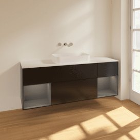 Тумба під раковину Villeroy & Boch Finion 160х50,1 см із підсвічуванням МДФ чорний матовий лак/скло біле матове F741GKPD