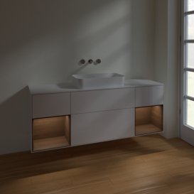 Тумба под раковину Villeroy & Boch Finion 160х50,1 см с подсветкой МДФ глянцевый белый лак/стекло белое матовое F741GNGF