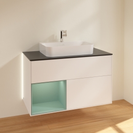 Тумба під раковину Villeroy & Boch Finion 100х50,1 см із підсвічуванням МДФ білий матовий лак/скло чорне матове G362GMMT