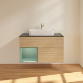 Тумба под раковину Villeroy & Boch Finion 100х50,1 см с подсветкой МДФ шпон дуба/стекло черное матовое G362GMPC