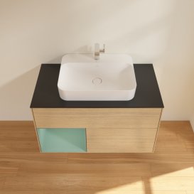 Тумба под раковину Villeroy & Boch Finion 100х50,1 см с подсветкой МДФ шпон дуба/стекло черное матовое G362GMPC