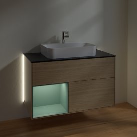 Тумба под раковину Villeroy & Boch Finion 100х50,1 см с подсветкой МДФ шпон дуба/стекло черное матовое G362GMPC