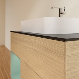 Тумба под раковину Villeroy & Boch Finion 100х50,1 см с подсветкой МДФ шпон дуба/стекло черное матовое G362GMPC