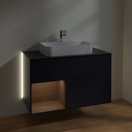 Тумба под раковину Villeroy & Boch Finion 100х50,1 см с подсветкой МДФ темно-синий матовый лак/стекло черное матовое G362GNHG