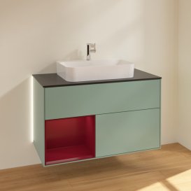 Тумба під раковину Villeroy & Boch Finion 100х50,1 см із підсвічуванням МДФ оливковий матовий лак/скло чорне матове G362HBGM