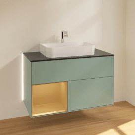 Тумба под раковину Villeroy & Boch Finion 100х50,1 см с подсветкой МДФ оливковый матовый лак/стекло черное матовое G362HFGM
