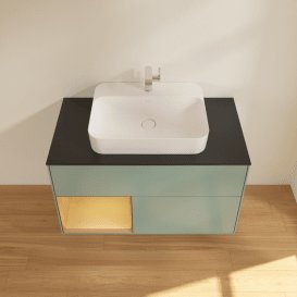 Тумба под раковину Villeroy & Boch Finion 100х50,1 см с подсветкой МДФ оливковый матовый лак/стекло черное матовое G362HFGM