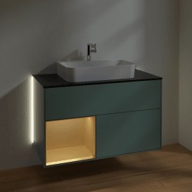 Тумба под раковину Villeroy & Boch Finion 100х50,1 см с подсветкой МДФ оливковый матовый лак/стекло черное матовое G362HFGM