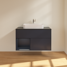 Тумба под раковину Villeroy & Boch Finion 100х50,1 см с подсветкой МДФ темно-синий матовый лак/стекло черное матовое G362HGHG