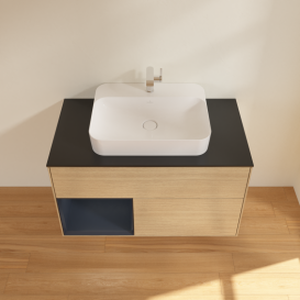 Тумба під раковину Villeroy & Boch Finion 100х50,1 см із підсвічуванням МДФ шпон дуба/скло чорне матове G362HGPC