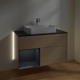 Тумба під раковину Villeroy & Boch Finion 100х50,1 см із підсвічуванням МДФ шпон дуба/скло чорне матове G362HGPC