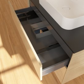 Тумба під раковину Villeroy & Boch Finion 100х50,1 см із підсвічуванням МДФ шпон дуба/скло чорне матове G362HGPC