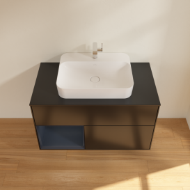 Тумба під раковину Villeroy & Boch Finion 100х50,1 см із підсвічуванням МДФ чорний матовий лак/скло чорне матове G362HGPD