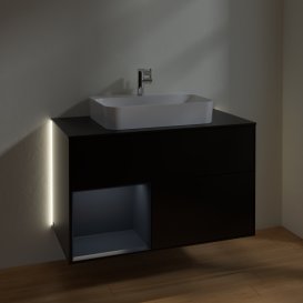 Тумба під раковину Villeroy & Boch Finion 100х50,1 см із підсвічуванням МДФ чорний матовий лак/скло чорне матове G362HGPD