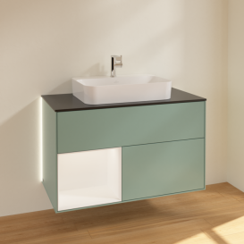 Тумба під раковину Villeroy & Boch Finion 100х50,1 см із підсвічуванням МДФ оливковий матовий лак/скло чорне матове G362MTGM