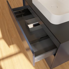 Тумба під раковину Villeroy & Boch Finion 100х50,1 см із підсвічуванням МДФ темно-синій матовий лак/скло чорне матове G362MTHG