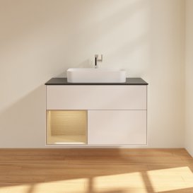 Тумба під раковину Villeroy & Boch Finion 100х50,1 см з підсвіткою МДФ білий глянцевий лак/скло чорне матове G362PCGF