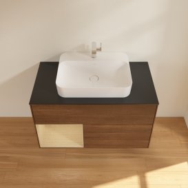 Тумба под раковину Villeroy & Boch Finion 100х50,1 см с подсветкой МДФ шпон грецкого ореха/стекло черное матовое G362PCGN