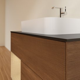 Тумба под раковину Villeroy & Boch Finion 100х50,1 см с подсветкой МДФ шпон грецкого ореха/стекло черное матовое G362PCGN