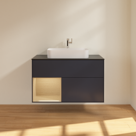 Тумба под раковину Villeroy & Boch Finion 100х50,1 см с подсветкой МДФ темно-синий матовый лак/стекло черное матовое G362PCHG