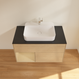 Тумба під раковину Villeroy & Boch Finion 100х50,1 см із підсвічуванням МДФ шпон дуба/скло чорне матове G362PCPC