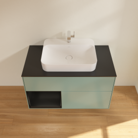 Тумба под раковину Villeroy & Boch Finion 100х50,1 см с подсветкой МДФ оливковый матовый лак/стекло черное матовое G362PDGM