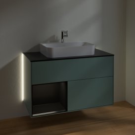 Тумба под раковину Villeroy & Boch Finion 100х50,1 см с подсветкой МДФ оливковый матовый лак/стекло черное матовое G362PDGM