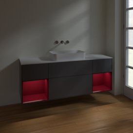 Тумба под раковину Villeroy & Boch Finion 160х50,1 см с подсветкой МДФ антрацит матовый лак/стекло белое матовое F741HBGK