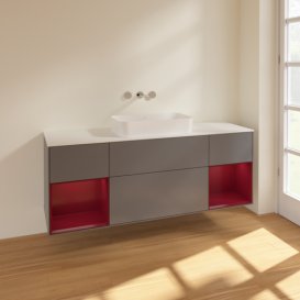 Тумба под раковину Villeroy & Boch Finion 160х50,1 см с подсветкой МДФ антрацит матовый лак/стекло белое матовое F741HBGK