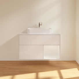 Тумба під раковину Villeroy & Boch Finion 100х50,1 см з підсвіткою МДФ білий глянцевий лак/скло біле матове F371GFGF