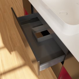 Тумба под раковину Villeroy & Boch Finion 160х50,1 см с подсветкой МДФ черный матовый лак/стекло белое матовое F741HBPD