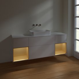 Тумба под раковину Villeroy & Boch Finion 160х50,1 см с подсветкой МДФ глянцевый белый лак/стекло белое матовое F741HFGF