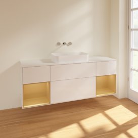 Тумба под раковину Villeroy & Boch Finion 160х50,1 см с подсветкой МДФ глянцевый белый лак/стекло белое матовое F741HFGF