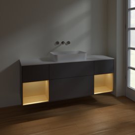 Тумба под раковину Villeroy & Boch Finion 160х50,1 см с подсветкой МДФ антрацит матовый лак/стекло белое матовое F741HFGK