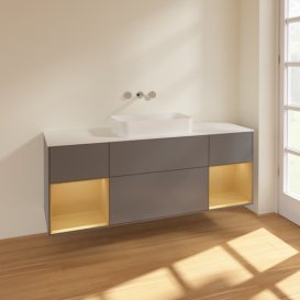 Тумба под раковину Villeroy & Boch Finion 160х50,1 см с подсветкой МДФ антрацит матовый лак/стекло белое матовое F741HFGK