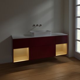 Тумба під раковину Villeroy & Boch Finion 160х50,1 см з підсвічуванням МДФ півонія матовий лак/скло біле матове F741HFHB