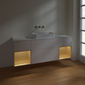 Тумба под раковину Villeroy & Boch Finion 160х50,1 см с подсветкой МДФ белый матовый лак/стекло белое матовое F741HFMT