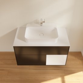 Тумба под раковину Villeroy & Boch Finion 100х50,1 см с подсветкой МДФ черный матовый лак/стекло белое матовое F371GFPD