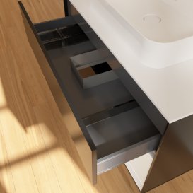 Тумба під раковину Villeroy & Boch Finion 100х50,1 см із підсвічуванням МДФ чорний матовий лак/скло біле матове F371GFPD