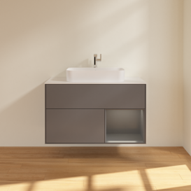 Тумба під раковину Villeroy & Boch Finion 100х50,1 см з підсвічуванням МДФ антрацит матовий лак/скло біле матове F371GKGK